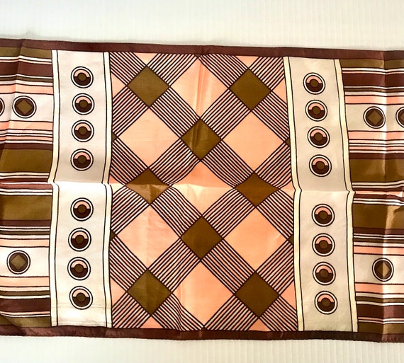 Vintage 1950's Polyester Retro Scarf - Brown, Cre… - image 5