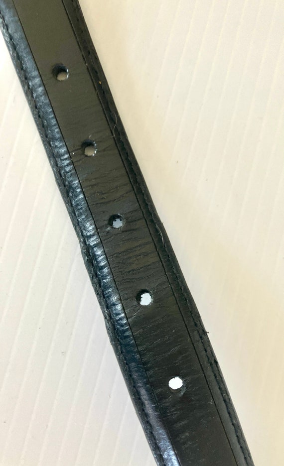 Vintage Textured Black Leather Belt - Shabby Silv… - image 2