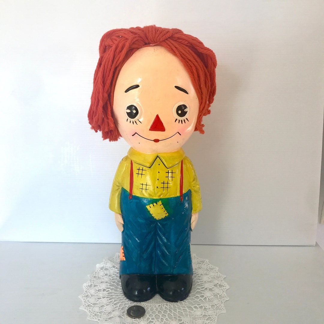 Vintage 70's Large Raggedy Andy Piggy Bank - Measures 14in Tall- Marked ...