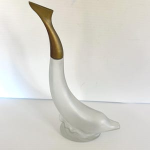 Vintage Avon Frosted Glass Dolphin Bottle w/Gold Screw on Tail (Empty) Skin so Soft Bath 10.5in Tall