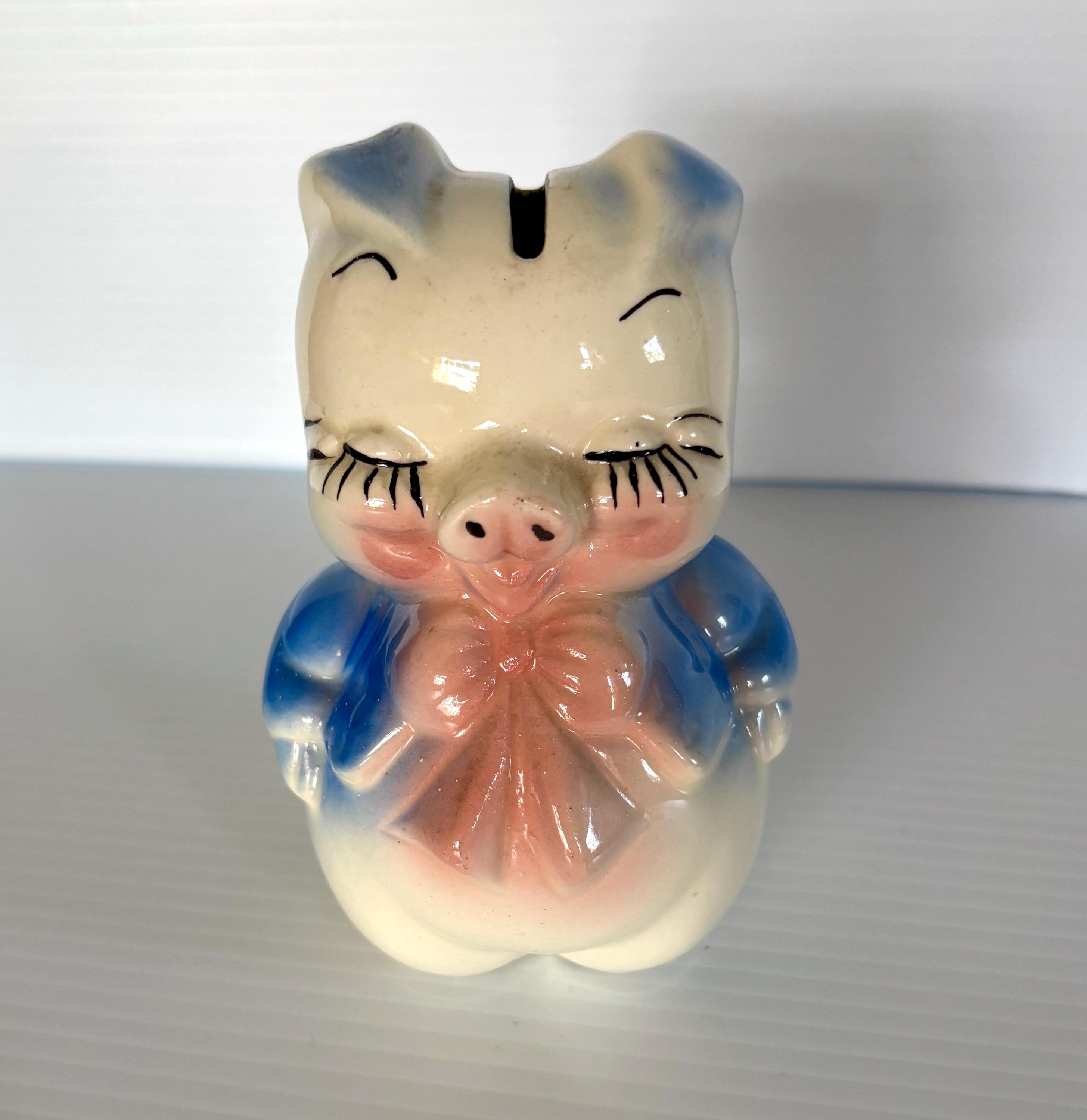 Vintage Ceramic Piggy Bank With Pink Bow/eyes Closed - Collectable - Etsy