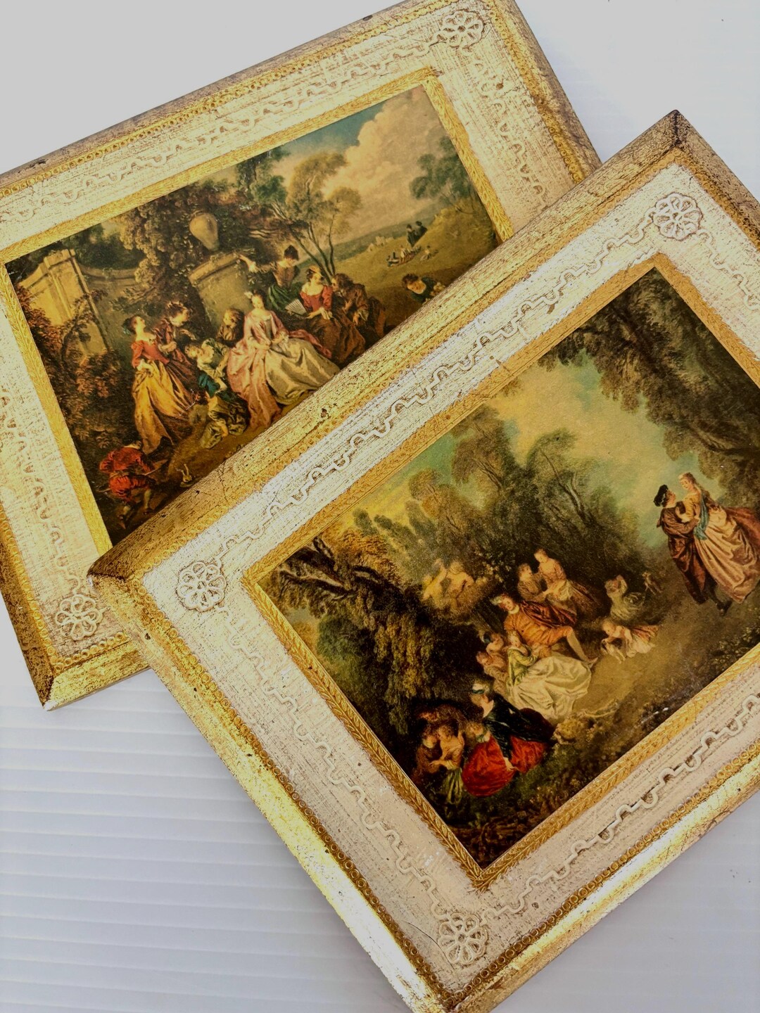 Vintage Italian Florentine Gilt Wood Plaques – Rococo French Scenes ...