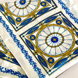 Vintage Scarf - White/Blue/Olive Green - Polyester - 11in. x 47in.
