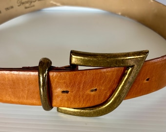 Vintage Tracey Reese Leather Belt: Antique Gold Buckle, 41in Long