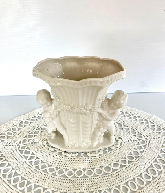 Vintage Porcelain Cherub Vase - Made in Japan 6in Tall x 6in Wide