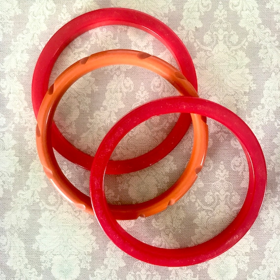 Set of 3 Bakelite Bracelets- Red and Orange - image 1