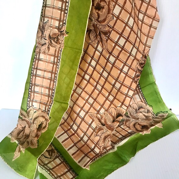 Vintage Silk Scarf With Roses and Green Border - … - image 8