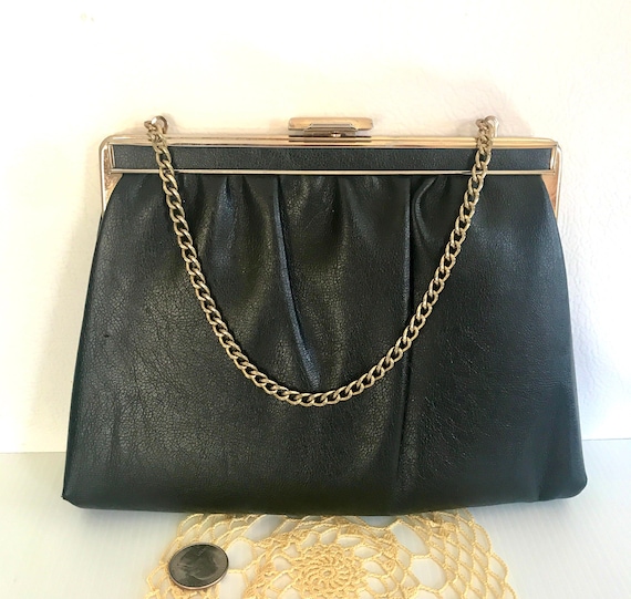 Vintage Leather Ande' Clutch Black Purse Or Chain… - image 1