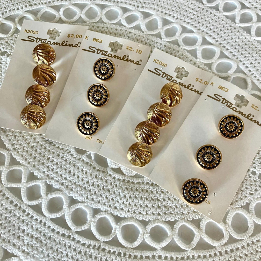 Stream Line Gold Buttons Vintage Streamline Gold Buttons: Floral & Raised Design, Set of 12 ...