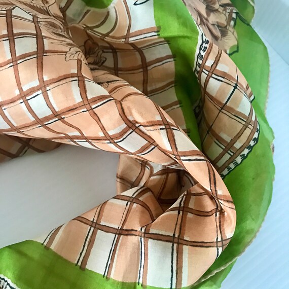 Vintage Silk Scarf With Roses and Green Border - … - image 5