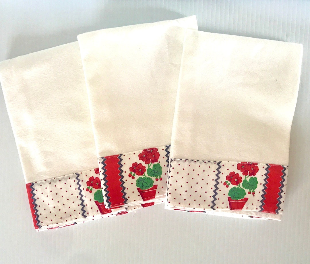 Vintageset of 3 White Cotton Kitchen Towels/tea Towels With Etsy