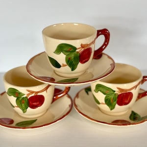 Vintage Franciscan Apple Tea Cup and Saucer Set (3 Sets, 6 Pieces Total)