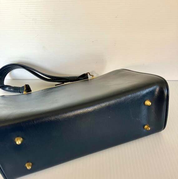 Vintage Navy Blue Vinyl Handbag - No Brand - Grea… - image 6