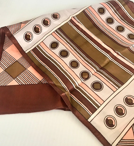 Vintage 1950's Polyester Retro Scarf - Brown, Cre… - image 8