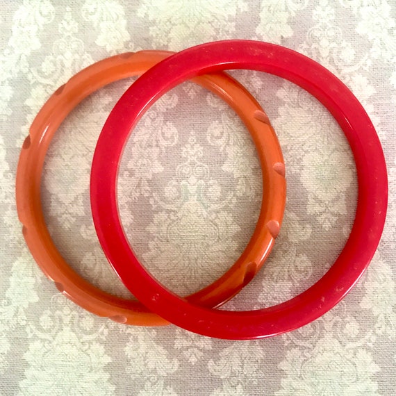 Set of 3 Bakelite Bracelets- Red and Orange - image 5