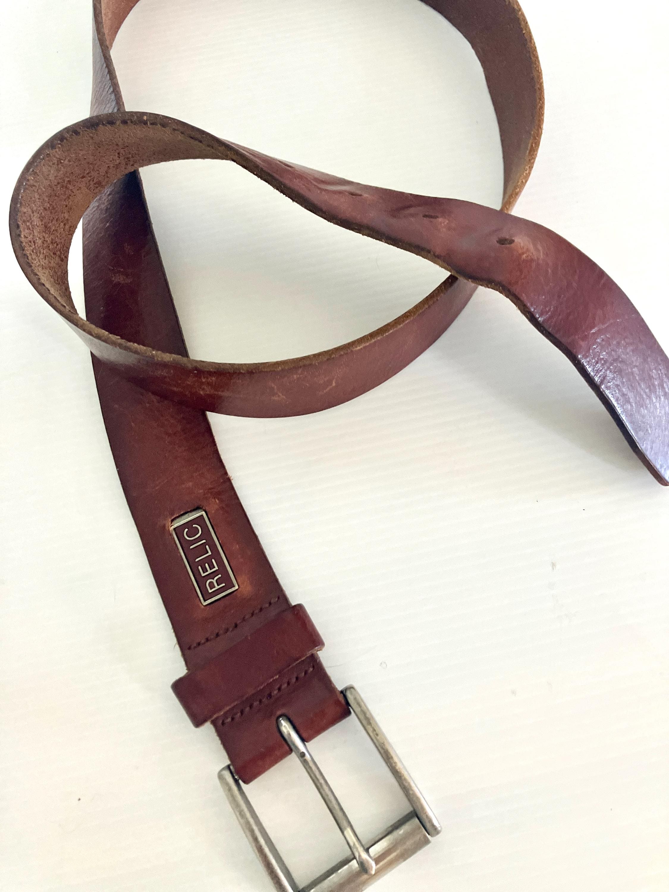 Vintage Relic Brown Leather Two Prong Belt Removable Buckle M Rustic Western Vintage Retro Distressed Brown Leather Double 2 Prong Belt  main image 3