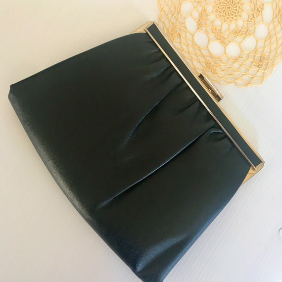 Vintage Leather Ande' Clutch Black Purse Or Chain… - image 7