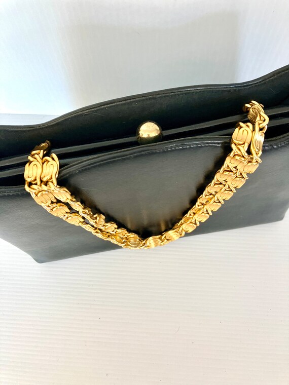 Vintage "CROWN LEWIS" Black Vinyl Purse with Doub… - image 2