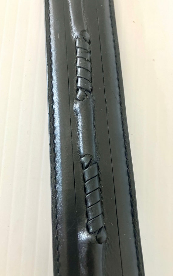 Vintage Textured Black Leather Belt - Shabby Silv… - image 9