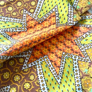 Vintage Waverly Geometric Retro Cotton Fabric- Green, Orange, Brown - 60&#39;s - 70&#39;s
