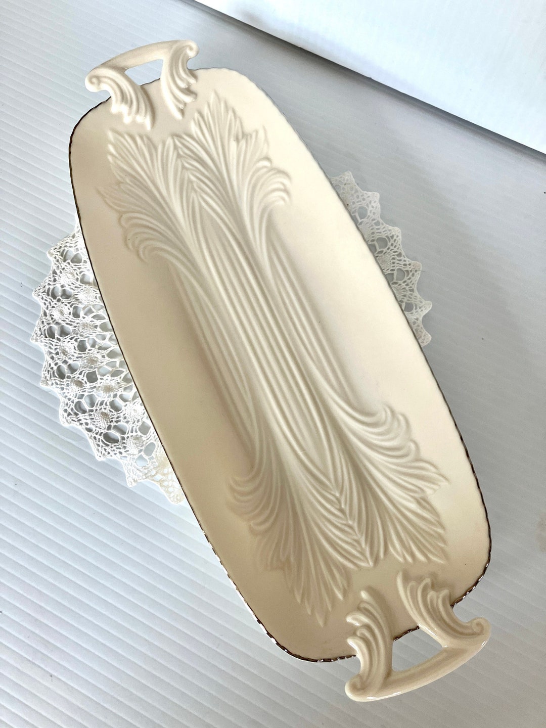 Vintage LENOX Serving Tray Rectangle With Handles Platinum Trim
