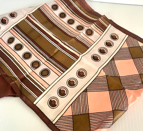 Vintage 1950's Polyester Retro Scarf - Brown, Cre… - image 7