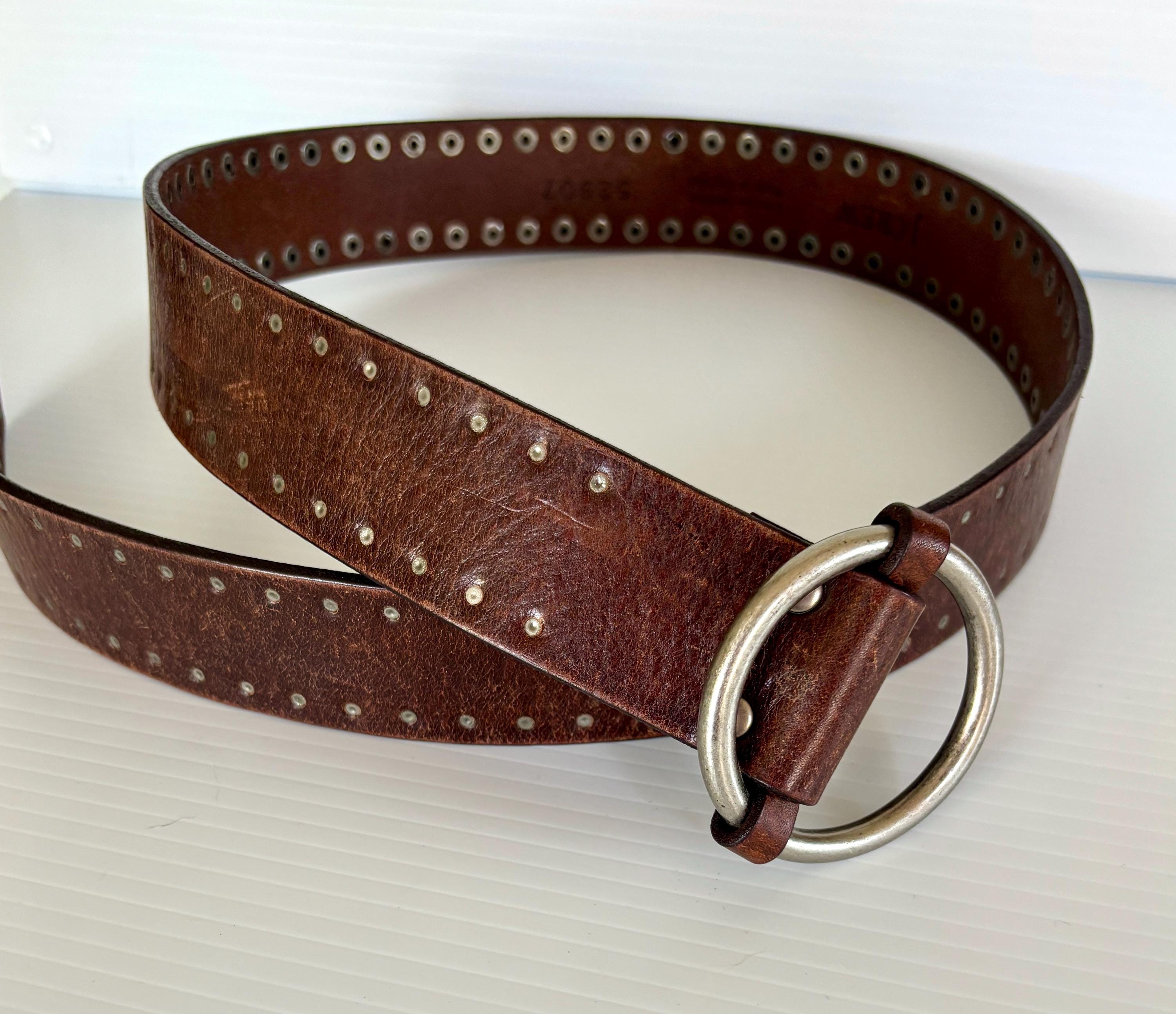 Vintage J. Crew Leather Rivet Belt: Made in England, Silver 