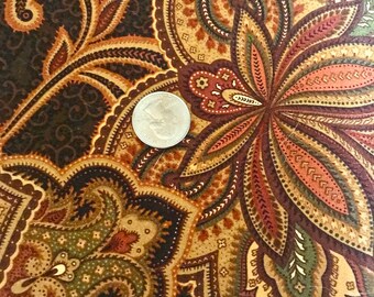 Vintage Paisley floral Design - Cotton With Satin Sheen - Earth-Tones - Measures 52in x 46in