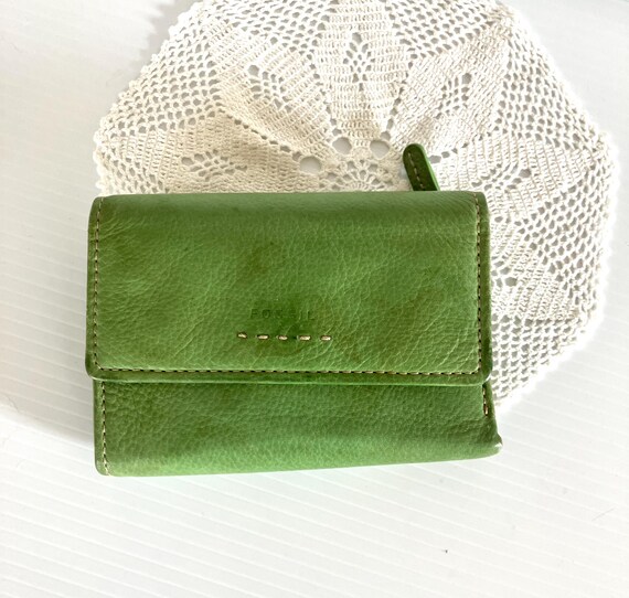 Vintage FOSSIL Green Genuine Leather Wallet Multifunction Etsy