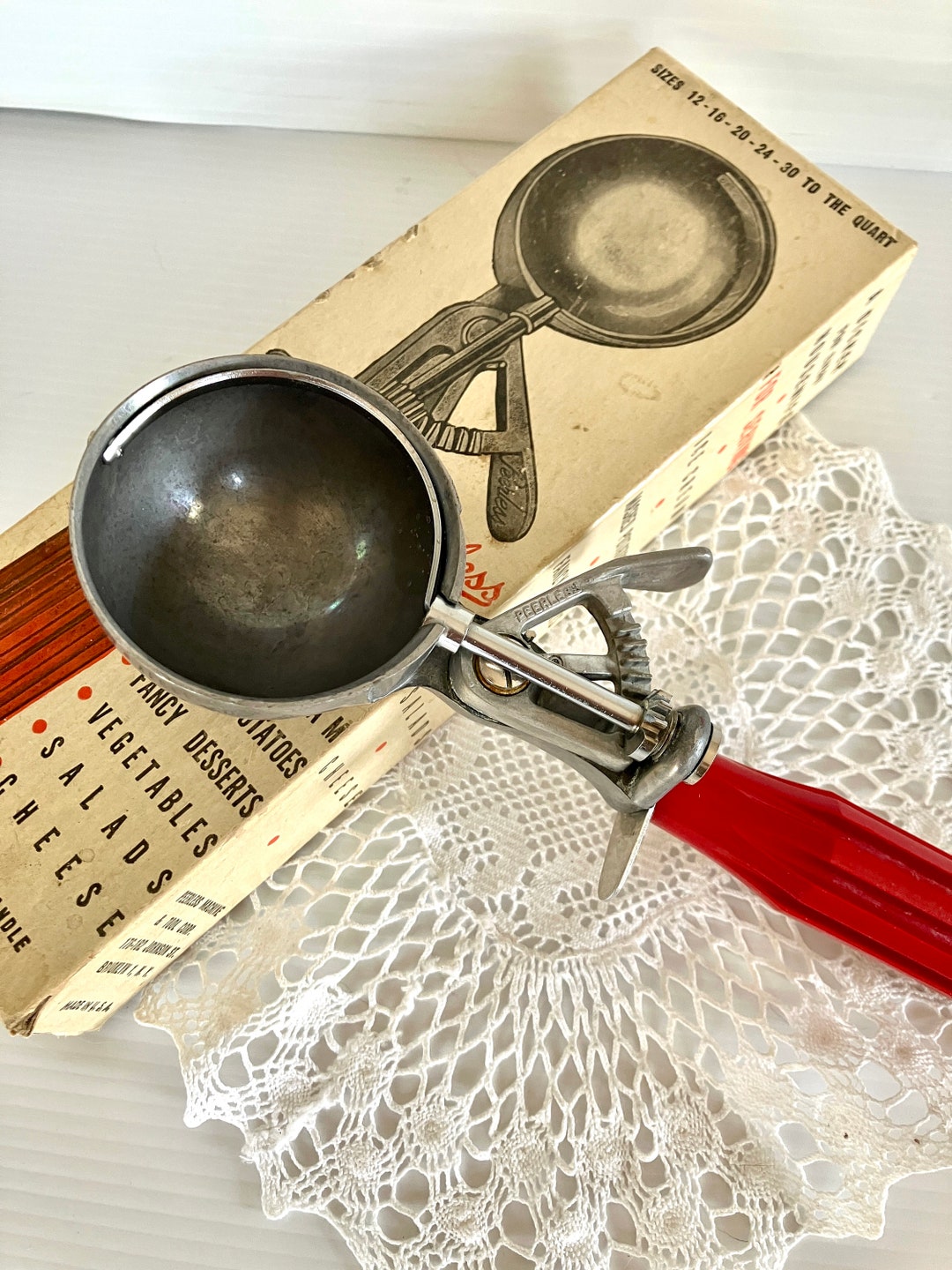 Vintage Peerless Ice Cream Scooper With Red Bakelite Handle Etsy