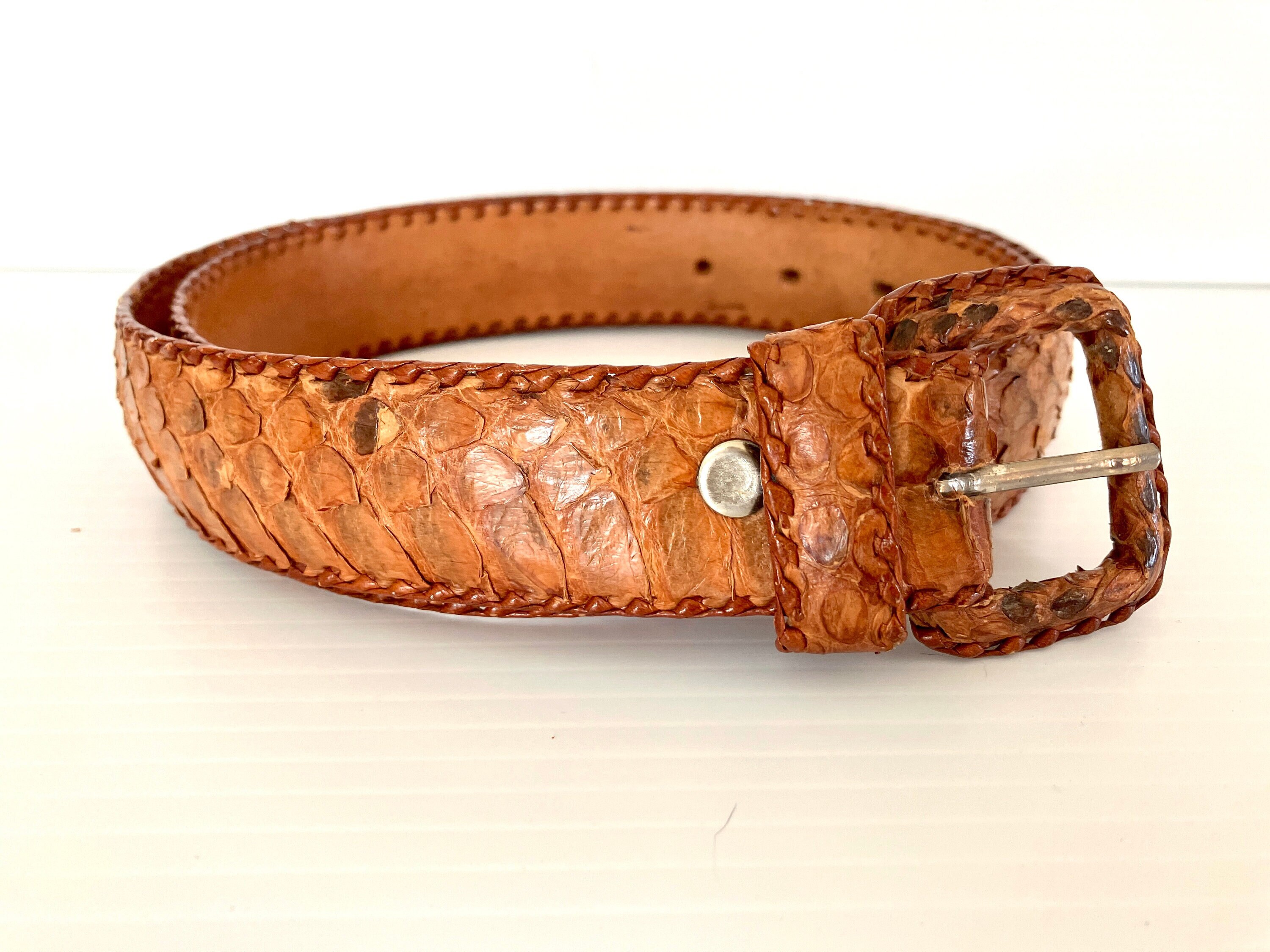 Vintage Snake Skin Belt: Unisex Carmel Leather, 40in - Etsy display picture 3