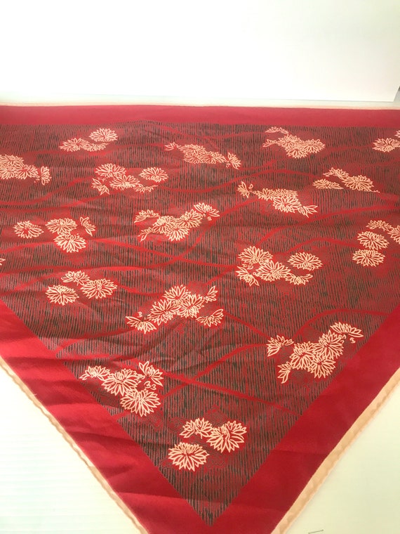 Vintage Scarf - Polyester - Triangle Shape -  Red… - image 3