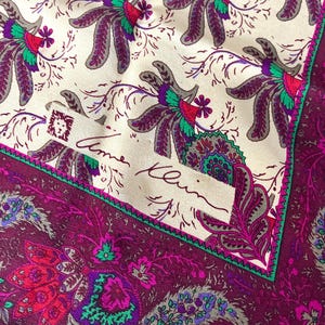 Vintage &quot;ANNE KLEIN&quot;  Silk Floral Scarf - Beige, Magenta, Green, Purple, plum,  Measures 29in. x 30in. Japan