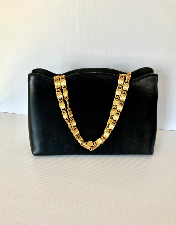 Vintage "CROWN LEWIS" Black Vinyl Purse with Doub… - image 1