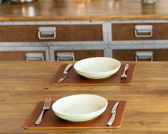 set of 4 leather placemats | dining place mats (or 6 or 8) | Copper thick 4mm Genuine Leather|9.8x13.7in |Easy to Clean|No-Slip|Waterproof