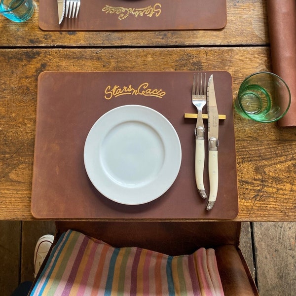 copper leather placemat 25x35cm+family logo, set of dine mats, set of placemats kitchen table | dining table | Green & Brown available too