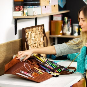 Leather Organizer Folder for Crochet Hooks & Knitting Needles