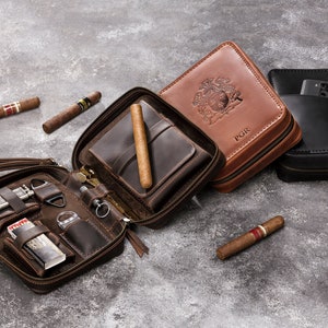 Leather Travel Cigar Box Case for Cigar Accessories Groomsmen Gift 