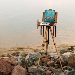 Luxury Pochade Box Alternative | Artist Organizer Easel | Handmade Wood & Leather Painting Case | Personalized Gift for Artists
