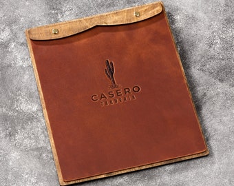 menu board & customized leather cover + hot emboss restaurant | caffe hotel logo | Suitable for US Letter or A4 sizes sheets