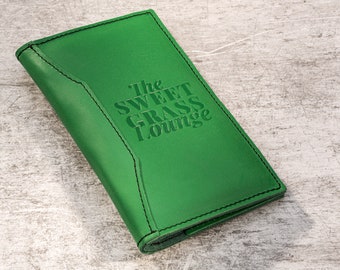 green leather check presenters with your logo | summer collection 2023 | restaurant supplies