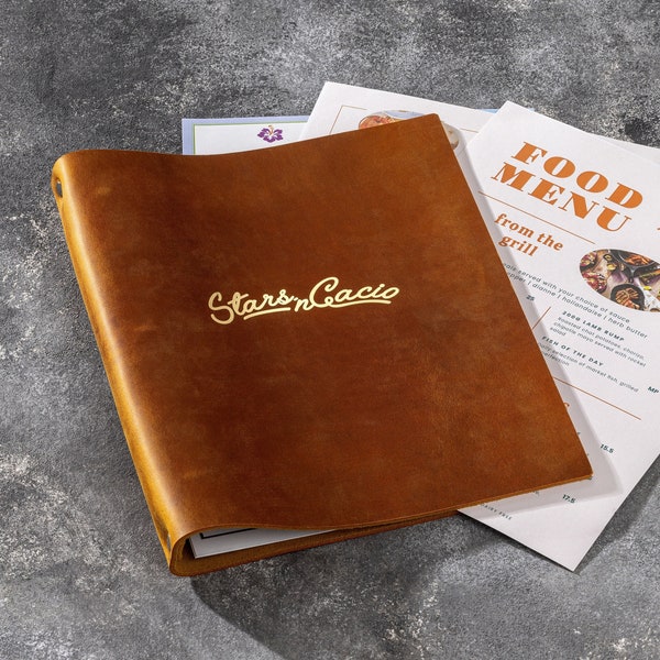 Leather 3 ring binders restaurant menu book Personalized by your logo| restaurant menu book bulk | restaurant menu folder | menu covers