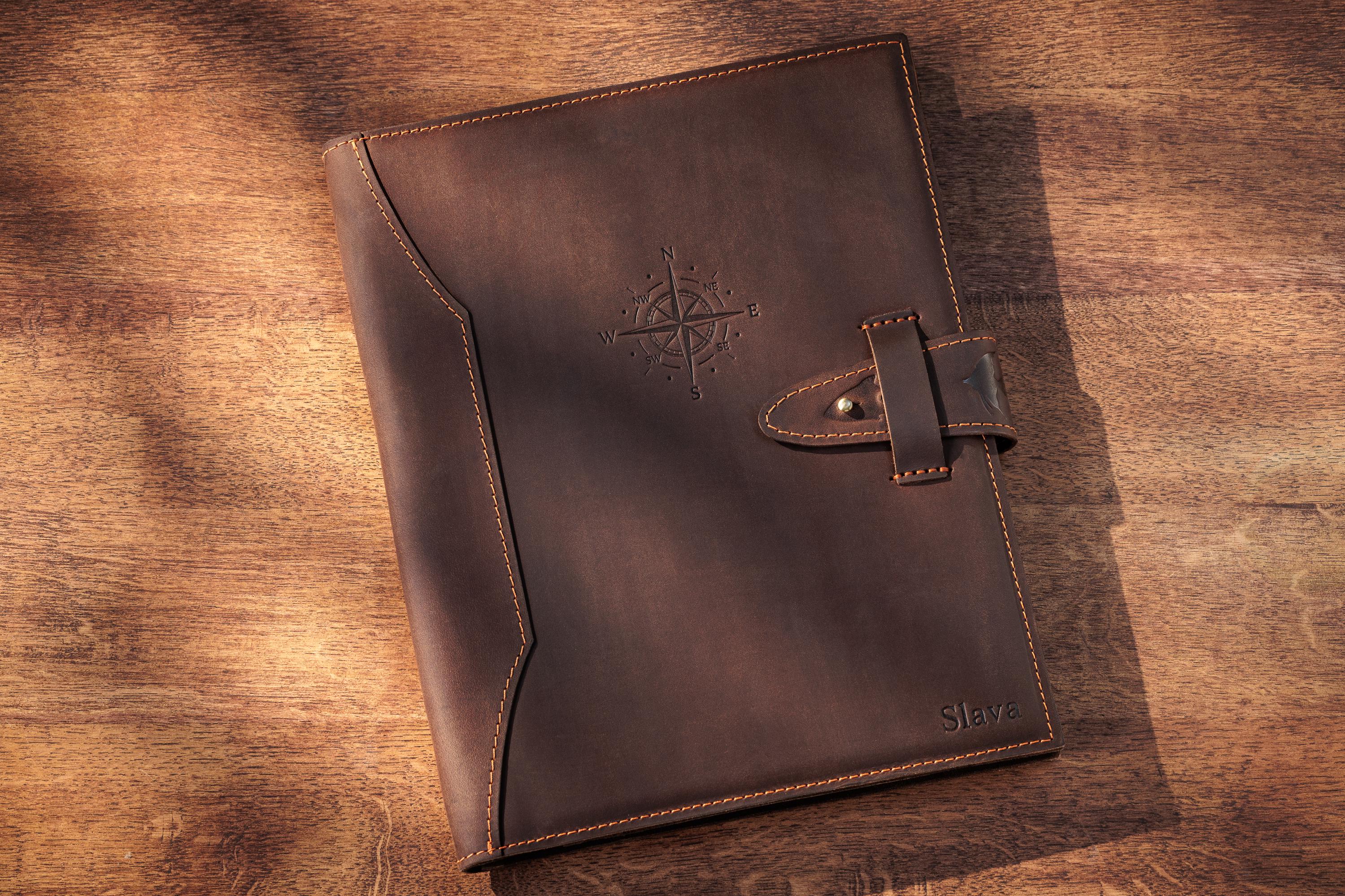 Luxury Brown Leather Portfolio Folder, Letter Size Padfolio With
