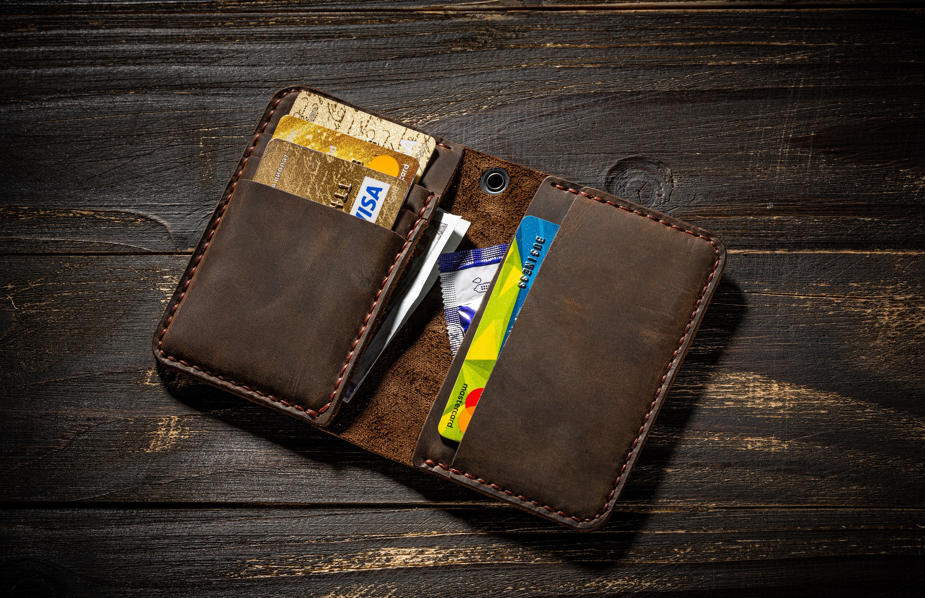 Leather chain wallet for men cardholder wallet with hole for Etsy