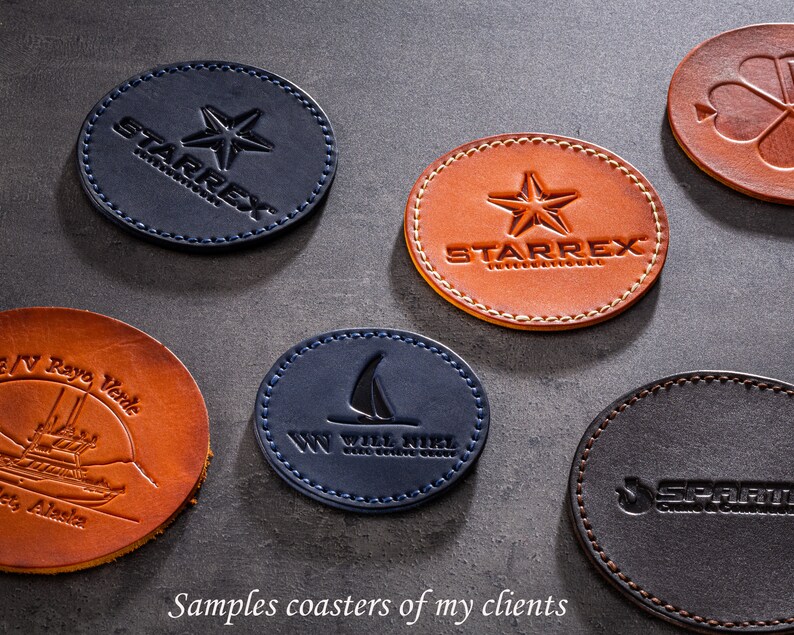 Set of 4 Leather Coasters Corporate Gifts Coaster With Logo Etsy