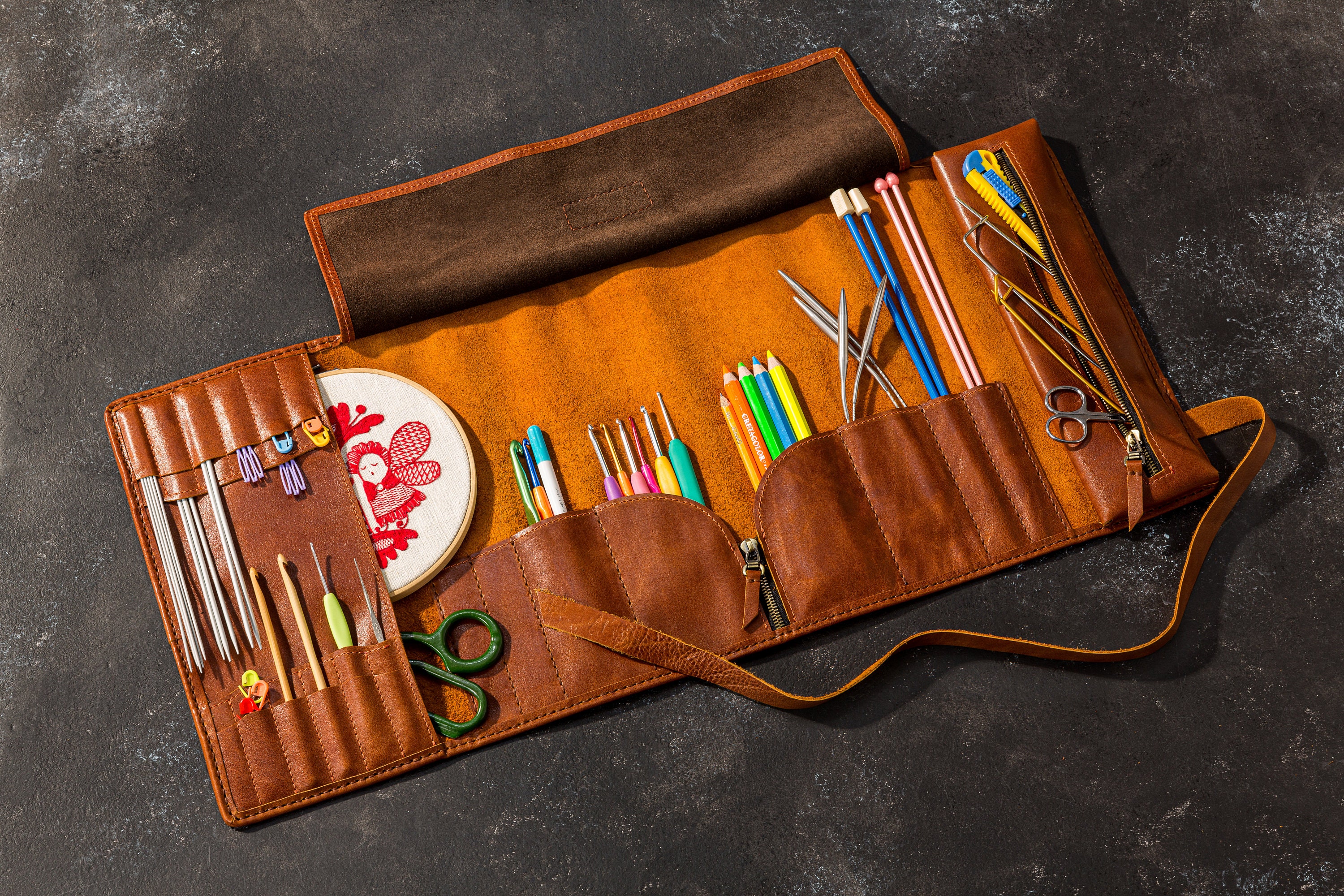 Knitting Organizer for Needle Crochet Hooks, Gift for Mum, Leather Case for  Circular Knitting Needle 