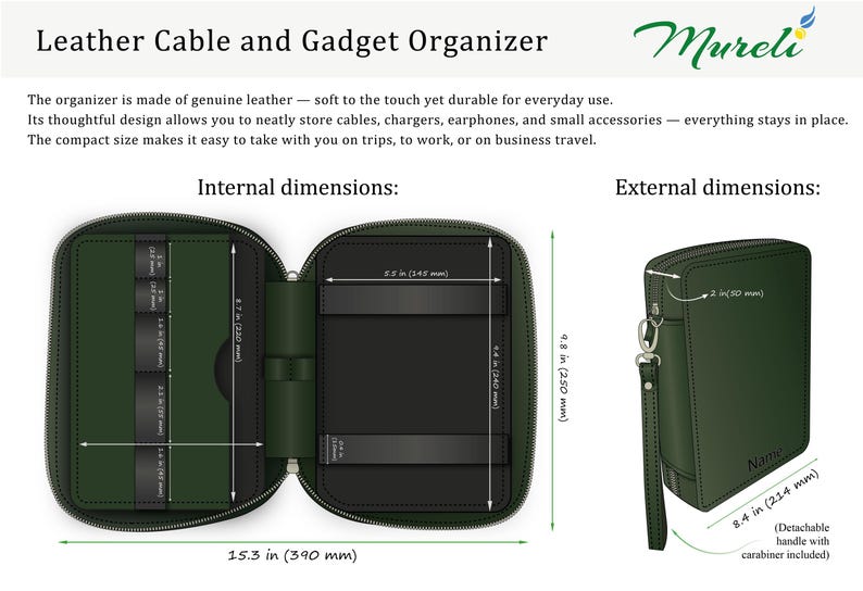 Leather Tech Organizer for Cables & Gadgets | Travel Electronics Case | Personalized Corporate Gift Idea by Mureli image 2