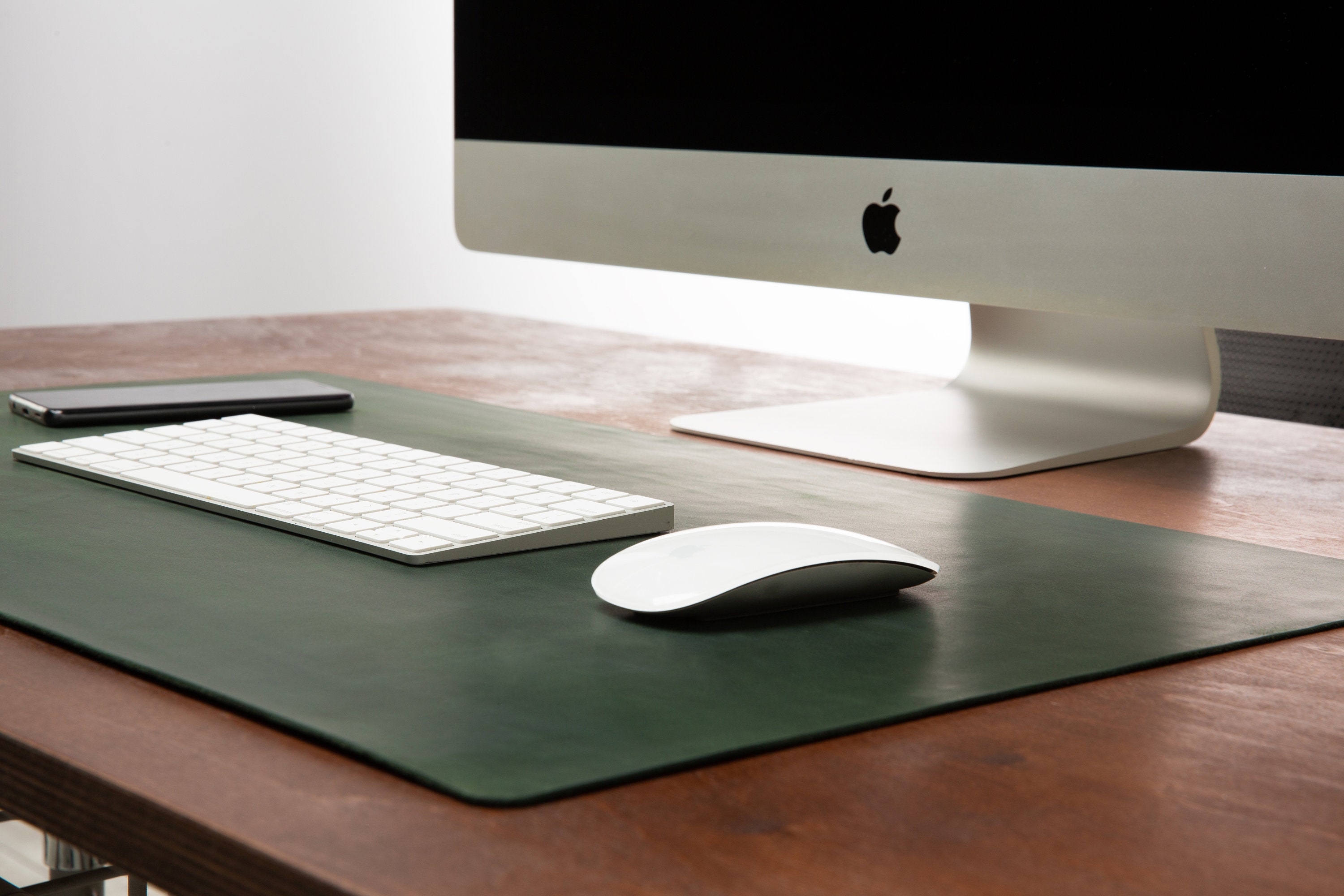 Flat large small green leather desk mat 3rd anniversary gift Etsy