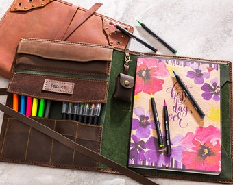 cuaderno de bocetos grande para dibujar con lápices y cubierta de cuero personalizado con su nombre o iniciales * Bloc de bocetos * diario del artista * cuaderno