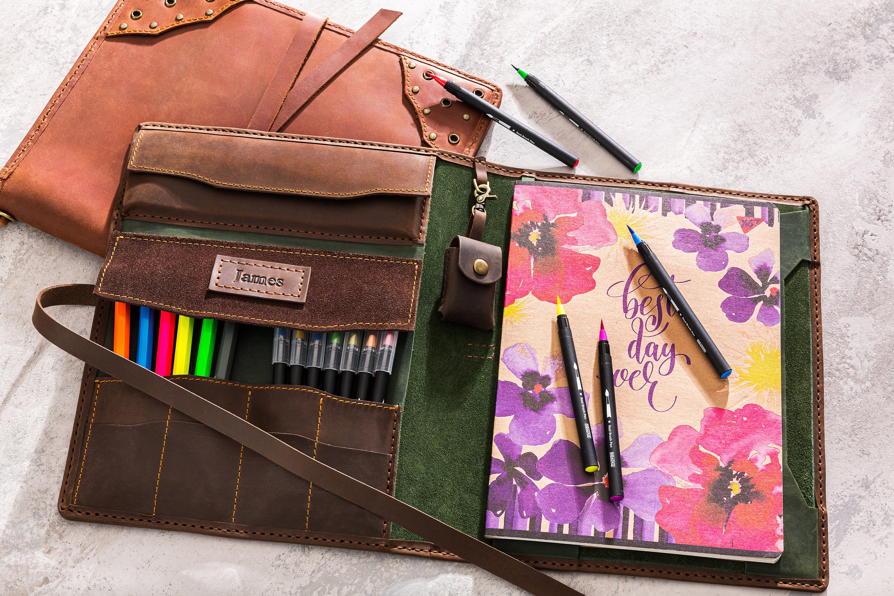 Personalized Large Leather Cover for Refillable Sketchbook – Artist ...